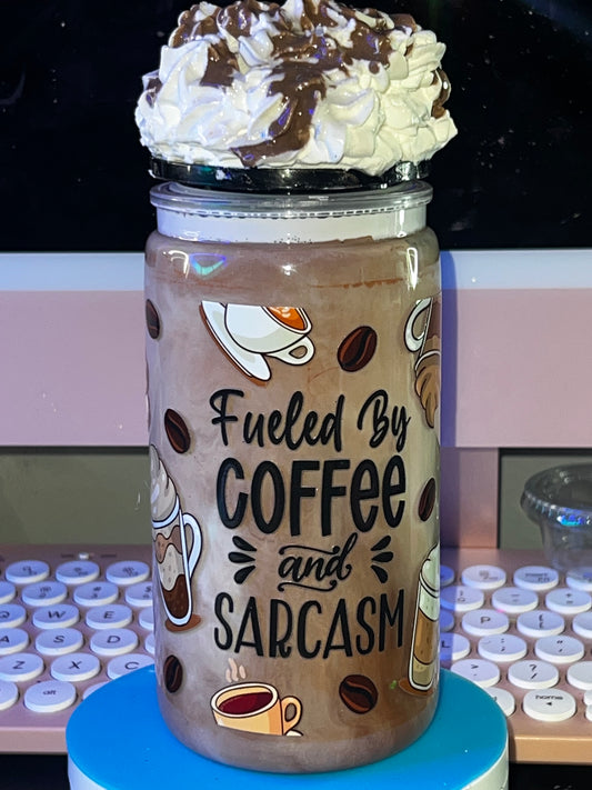 Fueled By Coffee & Sarcasm Snowglobe With Whipped Cream Topper